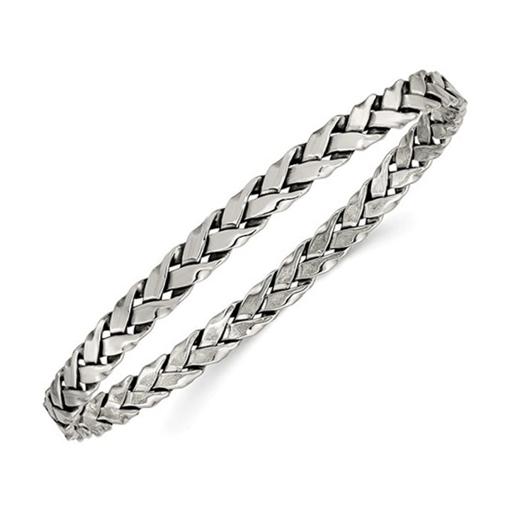 Antiqued Sterling Silver Weave Bangle Bracelet (5.25mm wide) Image 1