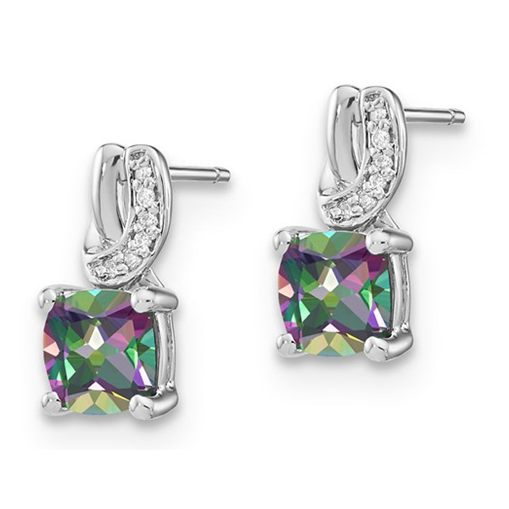 2.40 Carat (ctw) Cushion Cut Mystic Fire Topaz Earrings in Sterling Silver Image 2