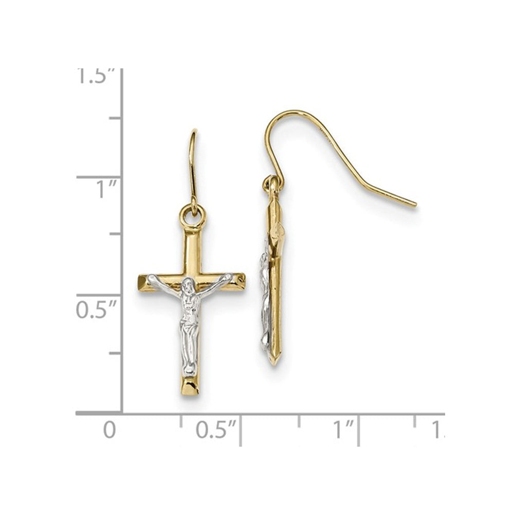 10K White and Yellow Gold Polished Cross Dangle Earrings Image 2