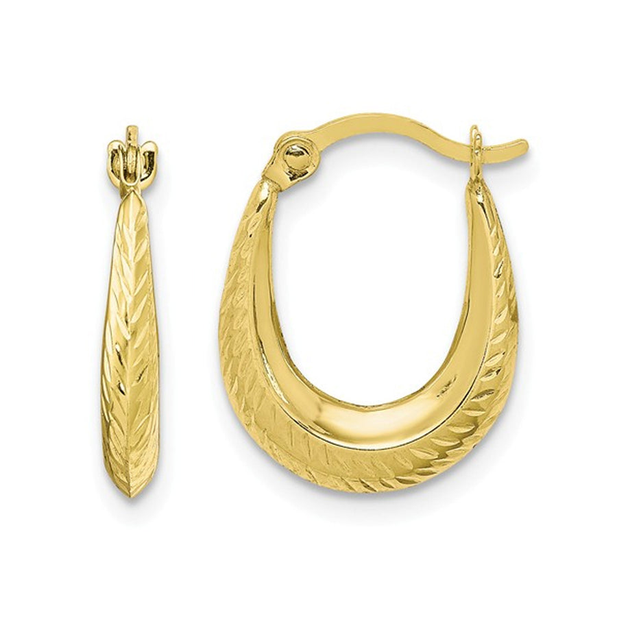 10K Yellow Gold Textured Hollow Hoop Earrings Image 1