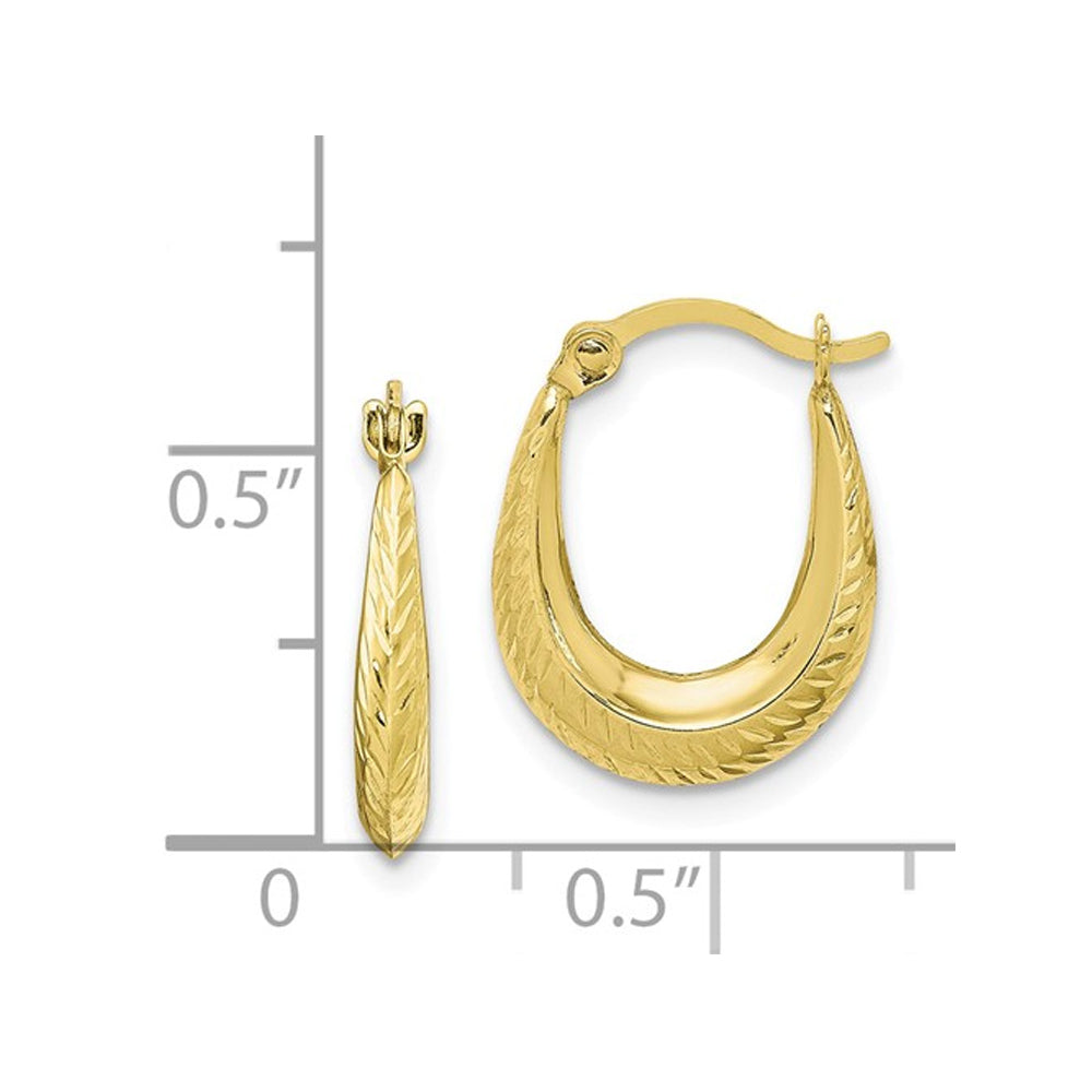 10K Yellow Gold Textured Hollow Hoop Earrings Image 2