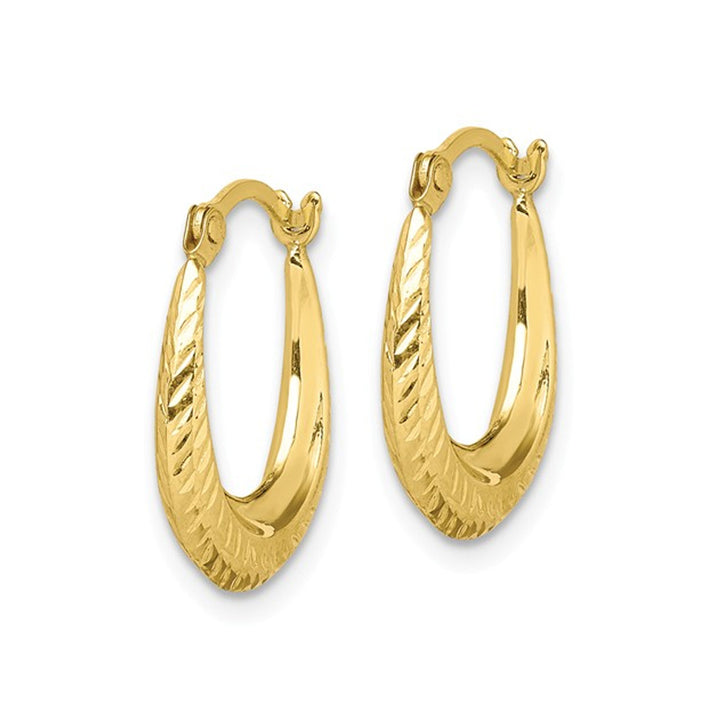 10K Yellow Gold Textured Hollow Hoop Earrings Image 3