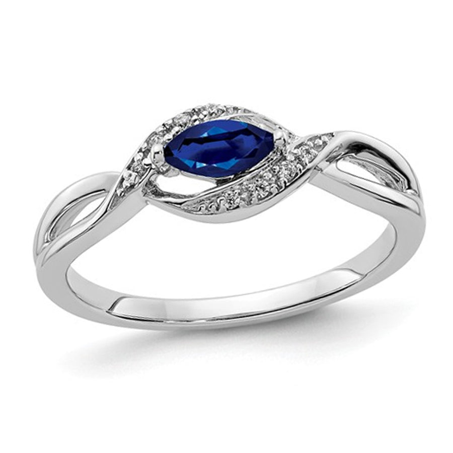 1/4 Carat (ctw) Blue Sapphire Ring in 14K White Gold Image 1