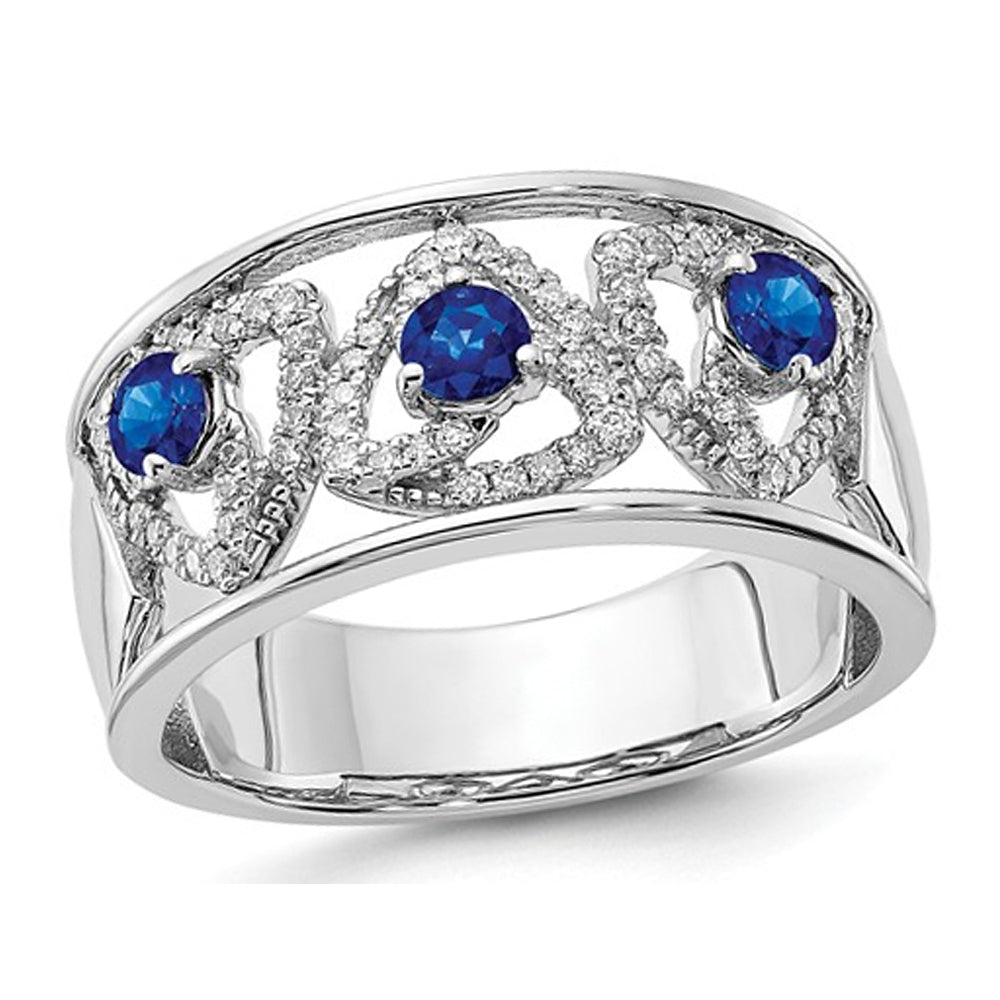 1/2 Carat (ctw) Natural Blue Sapphire Ring in 14K White Gold with Diamonds Image 1