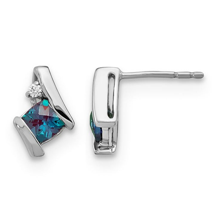 3/4 Carat (ctw) Cushion Cut Lab Created Alexandrite Stud Earrings in 10K White Gold Image 1