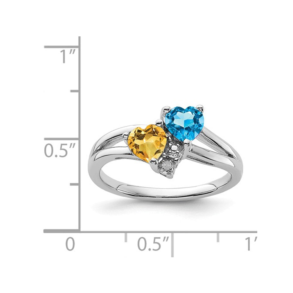 1.00 Carat (ctw) Citrine and Blue Topaz Heart Ring in Sterling Silver Image 2