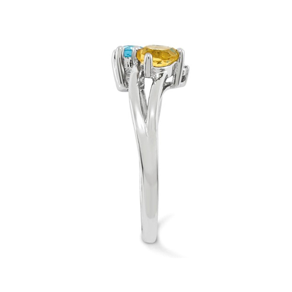 1.00 Carat (ctw) Citrine and Blue Topaz Heart Ring in Sterling Silver Image 3