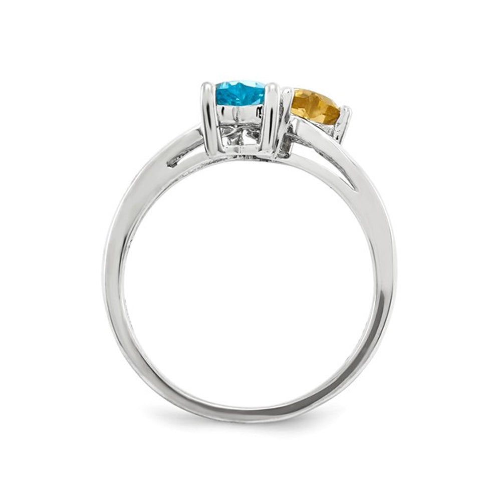 1.00 Carat (ctw) Citrine and Blue Topaz Heart Ring in Sterling Silver Image 4