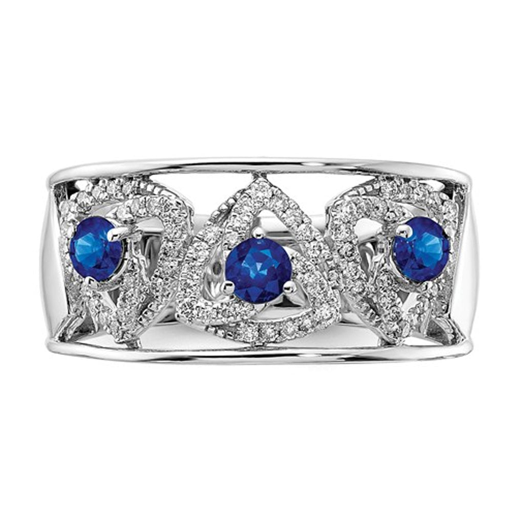 1/2 Carat (ctw) Natural Blue Sapphire Ring in 14K White Gold with Diamonds Image 2