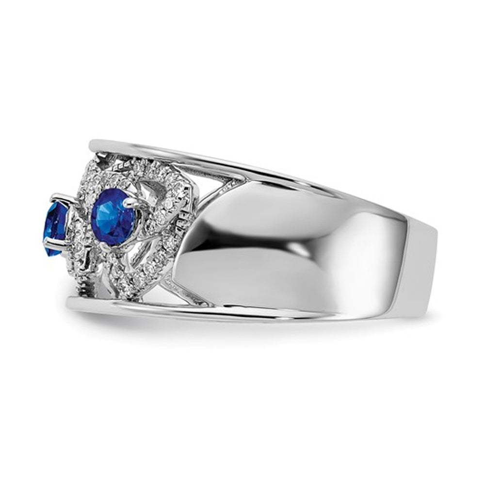 1/2 Carat (ctw) Natural Blue Sapphire Ring in 14K White Gold with Diamonds Image 3