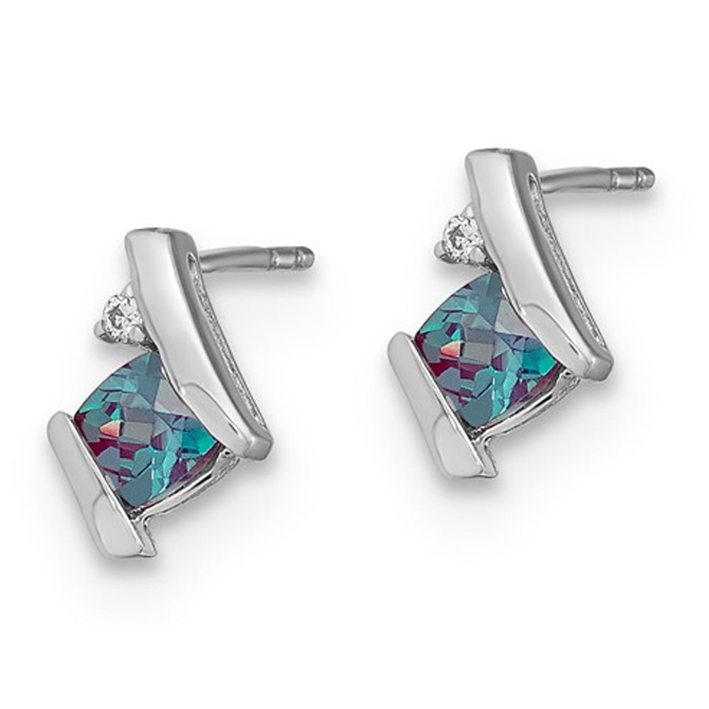 3/4 Carat (ctw) Cushion Cut Lab Created Alexandrite Stud Earrings in 10K White Gold Image 2