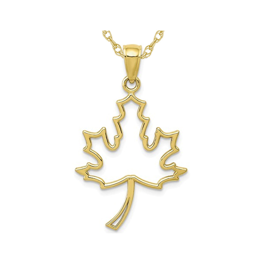 10K Yellow Gold Canadian Maple Leaf Charm Pendant Necklace with Chain Image 1