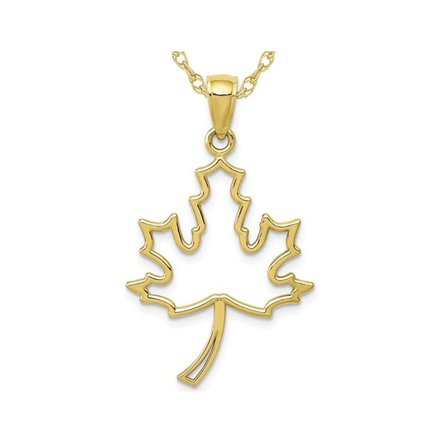 10K Yellow Gold Canadian Maple Leaf Charm Pendant Necklace with Chain Image 1