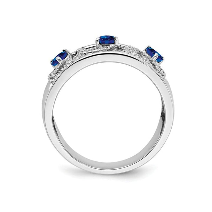 1/2 Carat (ctw) Natural Blue Sapphire Ring in 14K White Gold with Diamonds Image 4