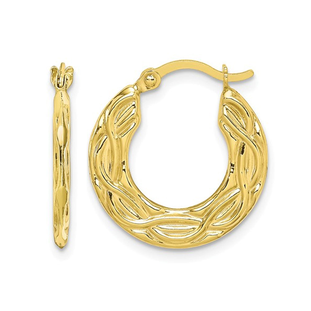 10K Yellow Gold Patterned Hollow Hoop Earrings Image 1