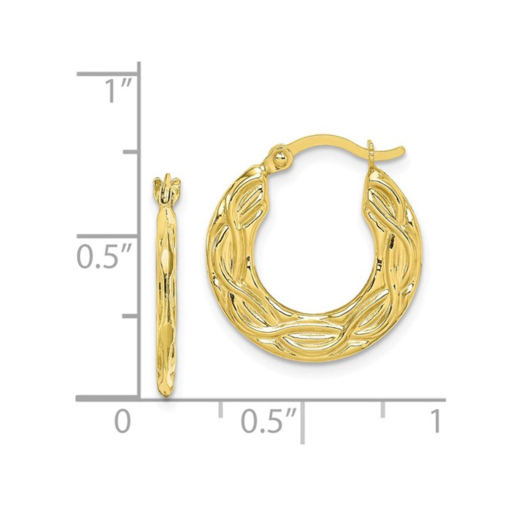 10K Yellow Gold Patterned Hollow Hoop Earrings Image 2