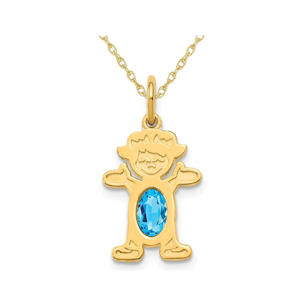 3/5 Carat (ctw) Blue Topaz Young Girl Charm Pendant Necklace in 14K Yellow Gold with Chain Image 1