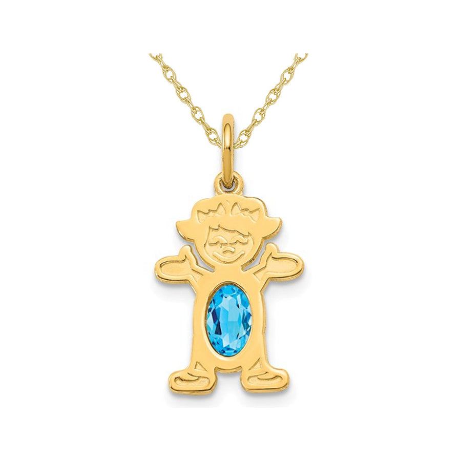 3/5 Carat (ctw) Blue Topaz Young Girl Charm Pendant Necklace in 14K Yellow Gold with Chain Image 1