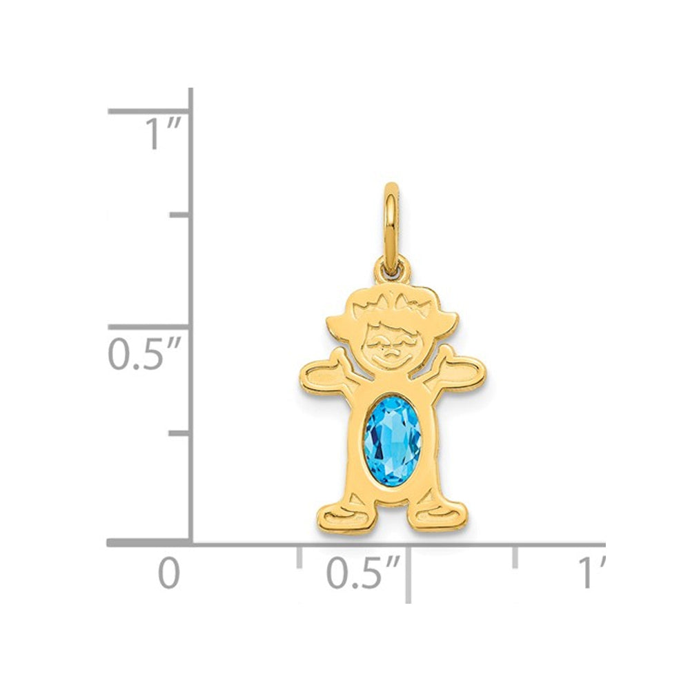 3/5 Carat (ctw) Blue Topaz Young Girl Charm Pendant Necklace in 14K Yellow Gold with Chain Image 2