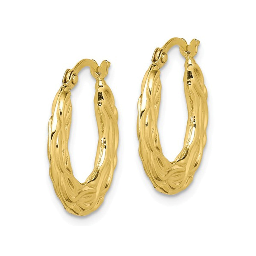 10K Yellow Gold Patterned Hollow Hoop Earrings Image 3