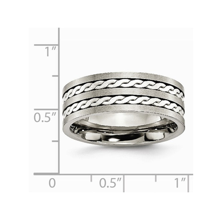 Sterling Silver Braided Inlay Brushed Titanuim Band Ring 8mm Image 3