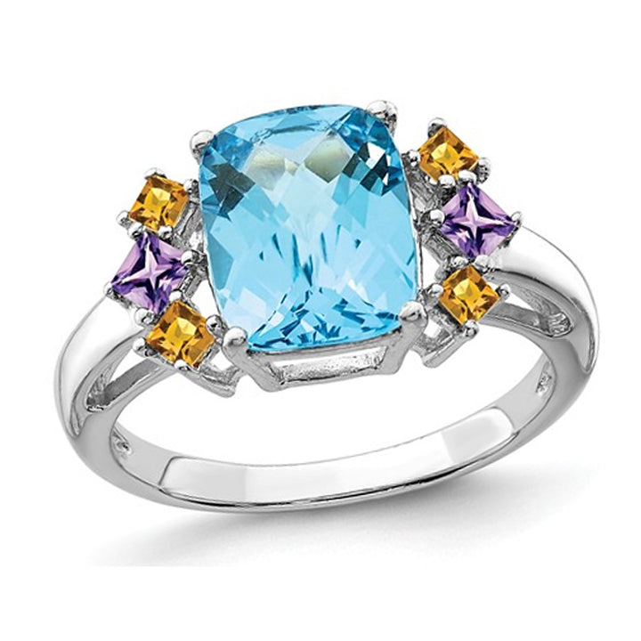 3.70 Carat (ctw) Blue Topaz Amethyst and Citrine Ring in Sterling Silver Image 1