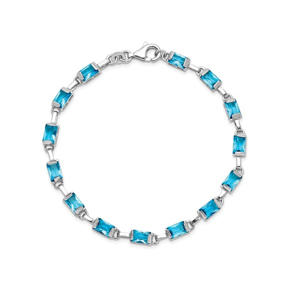 1.20 Carat (ctw) Emerald Cut Natural Blue Topaz Bracelet in Sterling Silver (7.25 Inches) Image 1