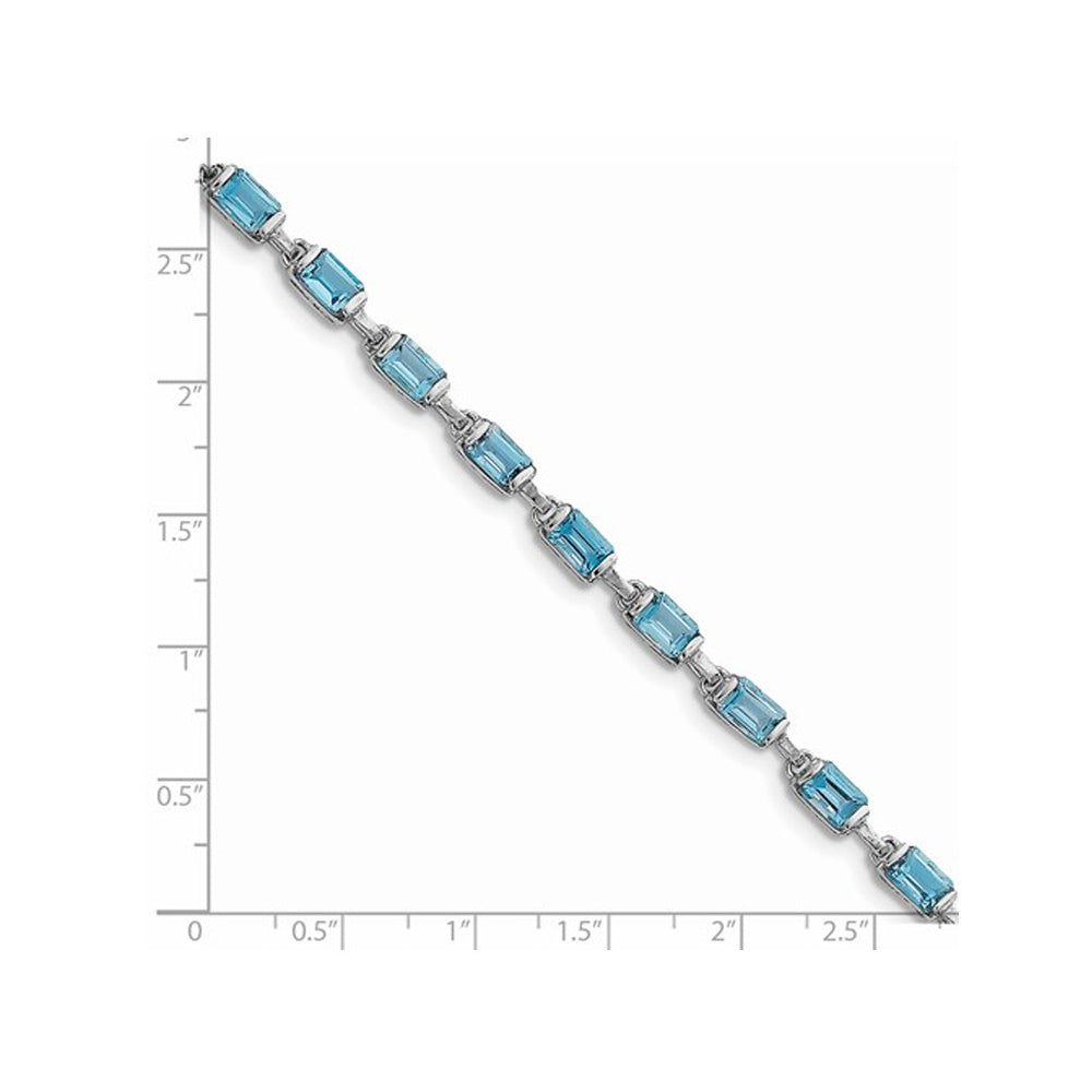 1.20 Carat (ctw) Emerald Cut Natural Blue Topaz Bracelet in Sterling Silver (7.25 Inches) Image 2