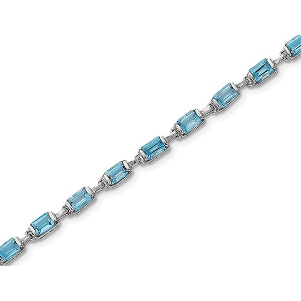 1.20 Carat (ctw) Emerald Cut Natural Blue Topaz Bracelet in Sterling Silver (7.25 Inches) Image 3