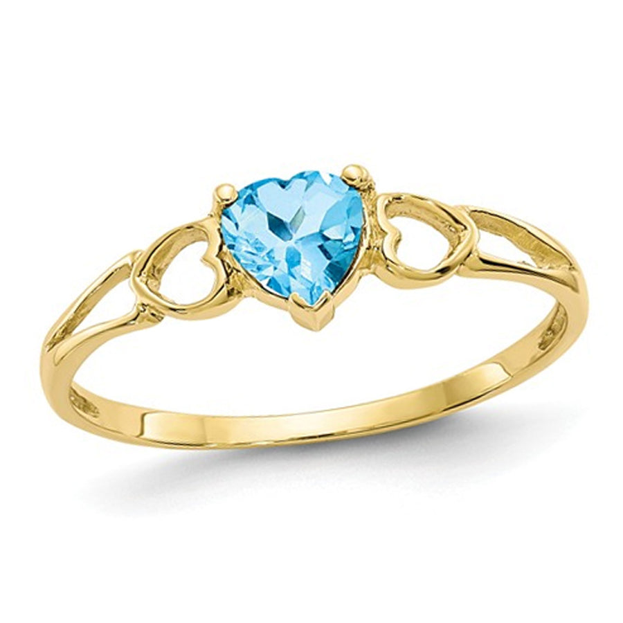 1/2 Carat (ctw) Natural Swiss Blue Topaz Heart Ring in 10K Yellow Gold (size 7) Image 1