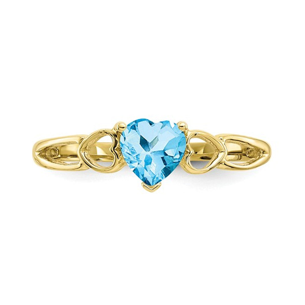 1/2 Carat (ctw) Natural Swiss Blue Topaz Heart Ring in 10K Yellow Gold (size 7) Image 3