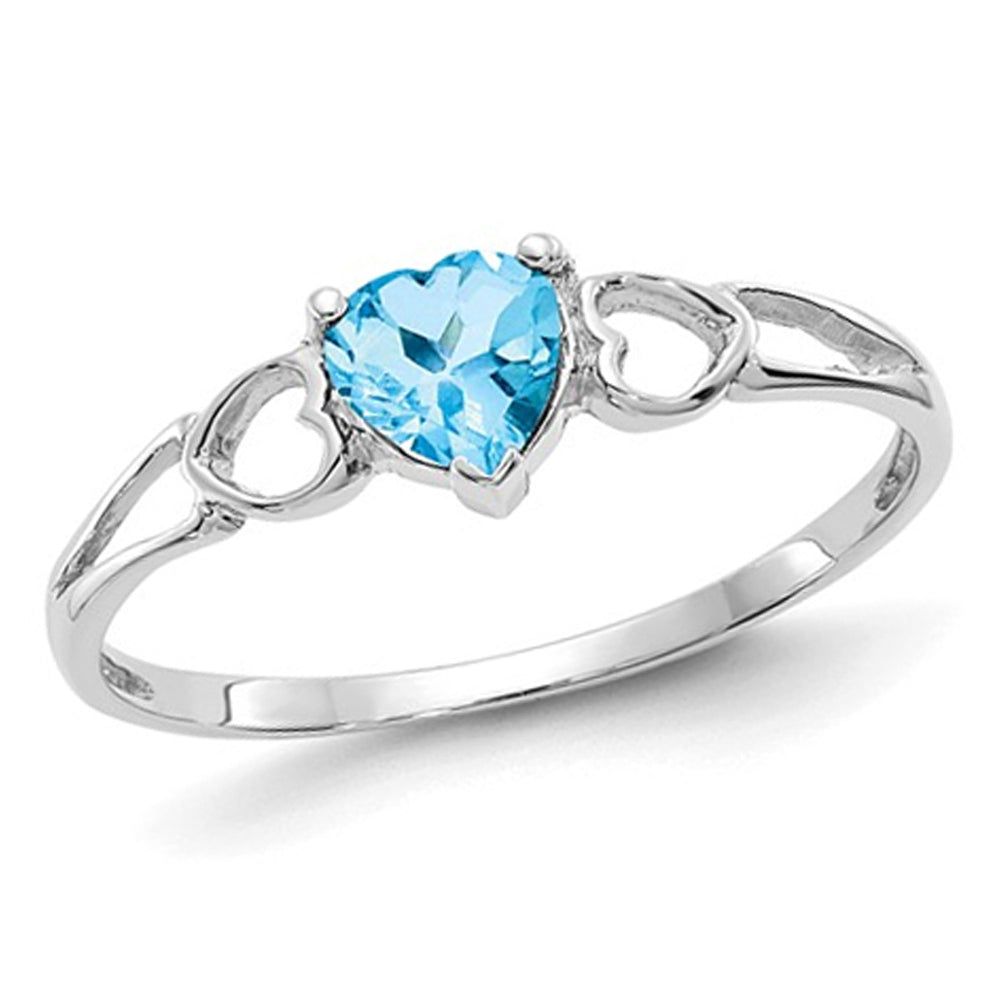 1/2 Carat (ctw) Natural Swiss Blue Topaz Heart Ring in 10K White Gold Image 1