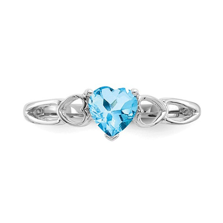 1/2 Carat (ctw) Natural Swiss Blue Topaz Heart Ring in 10K White Gold Image 3