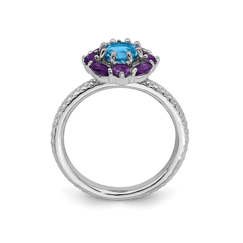 1.60 Carat (ctw) Blue Topaz and Amethyst Ring in Sterling Silver Image 4