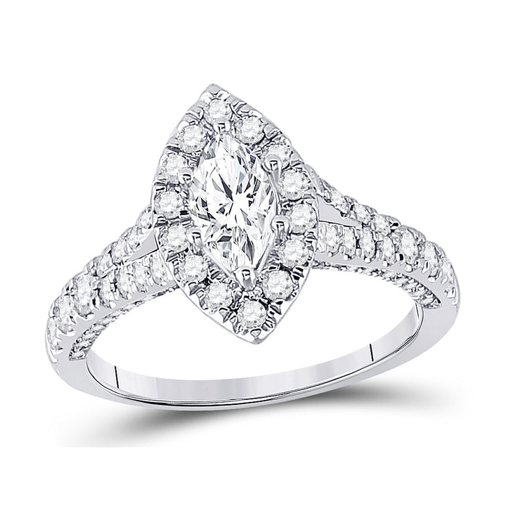 1.25 Carat (ctw G-HI1-I2) Marquise Diamond Engagement Ring in 14K White Gold Image 1