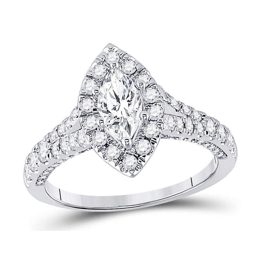 1.25 Carat (ctw G-HI1-I2) Marquise Diamond Engagement Ring in 14K White Gold Image 1