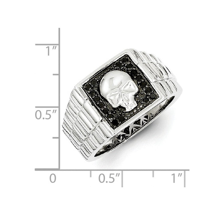 Mens Black Diamond 1/5 Carat (ctw) Polished Skull Ring in Sterling Silver Image 2