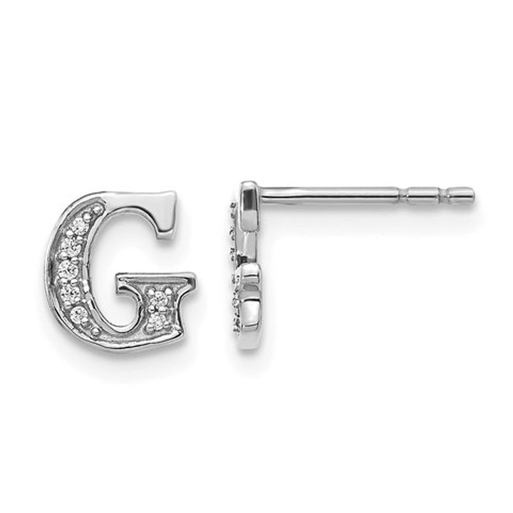 Accent Diamond Letter - G - Charm Earrings in 14K White Gold Image 1