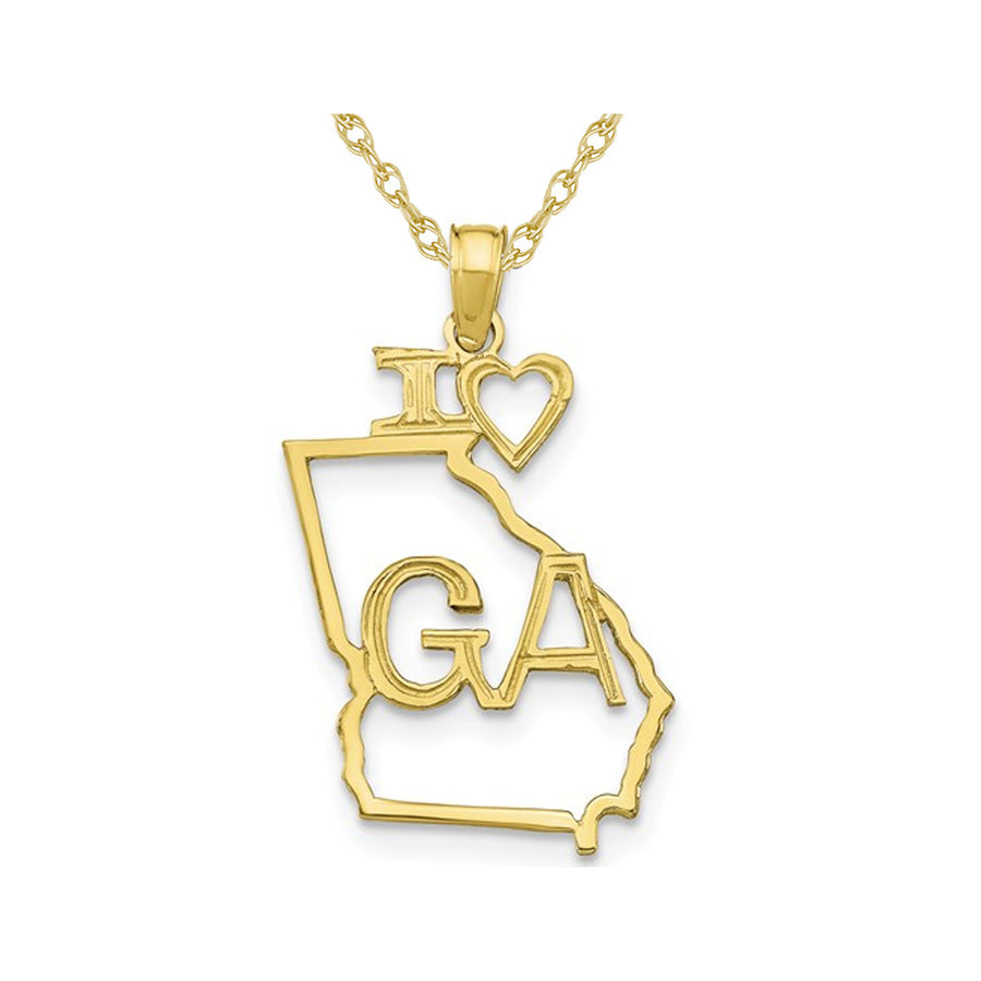 10K Yellow Gold Solid Georgia State Charm Pendant Necklace with Chain Image 1