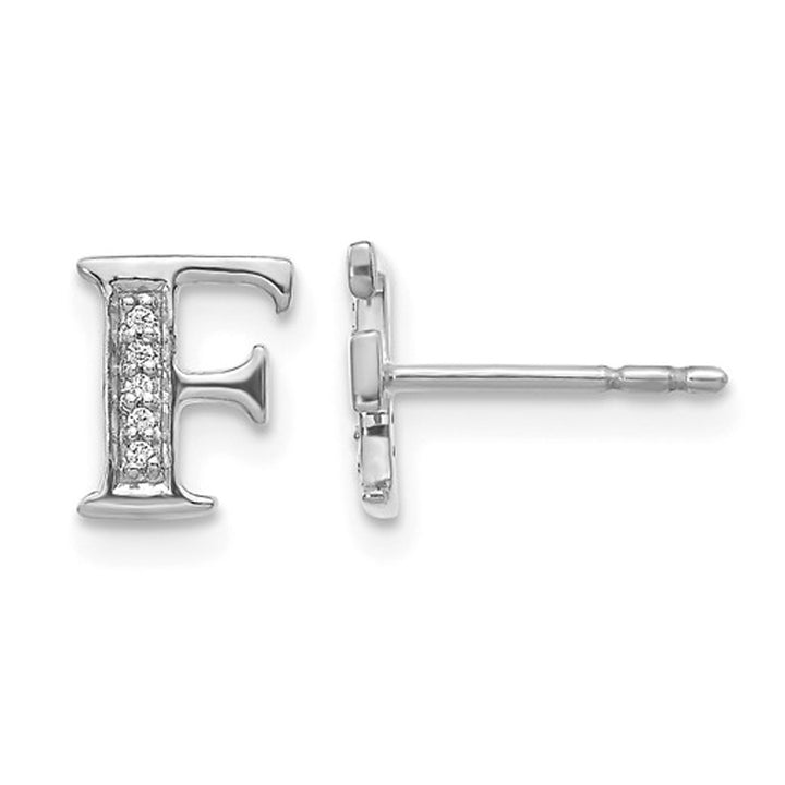 Accent Diamond Letter - F - Charm Earrings in 14K White Gold Image 1