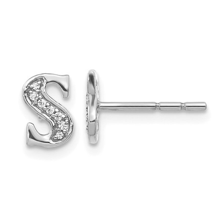 Accent Diamond Serif Letter - S - Charm Earrings in 14K White Gold Image 1