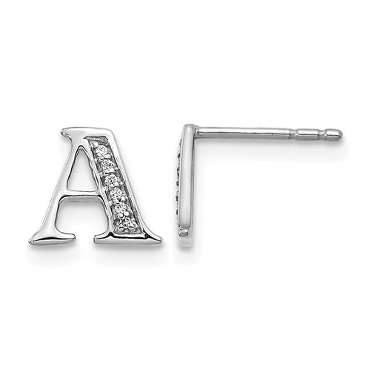 Accent Diamond Letter - A - Charm Earrings in 14K White Gold Image 1