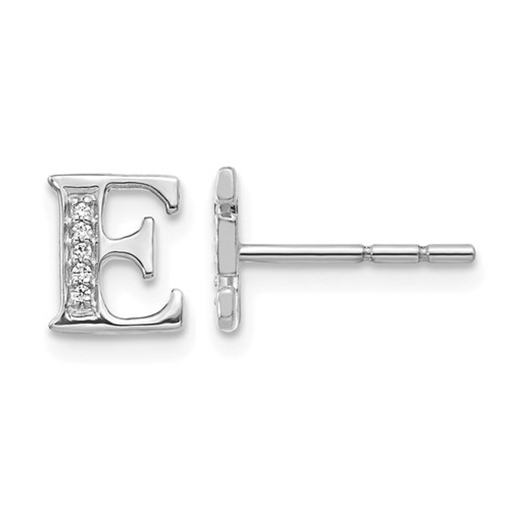 Accent Diamond Letter - E - Charm Earrings in 14K White Gold Image 1