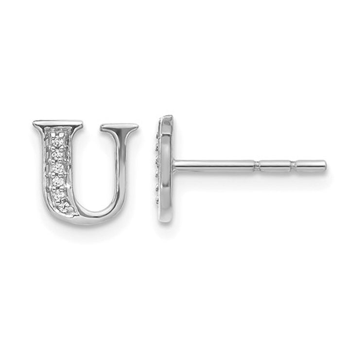 Accent Diamond Serif Letter - U - Charm Earrings in 14K White Gold Image 1