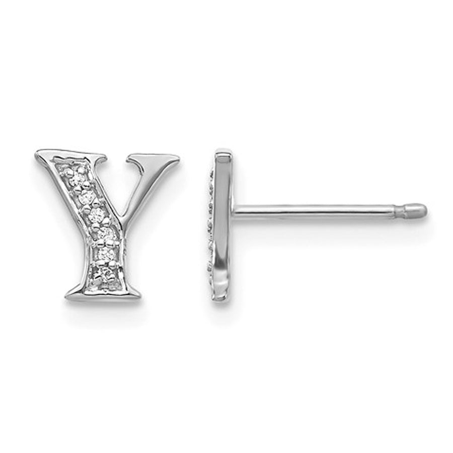 Accent Diamond Serif Letter - Y - Charm Earrings in 14K White Gold Image 1