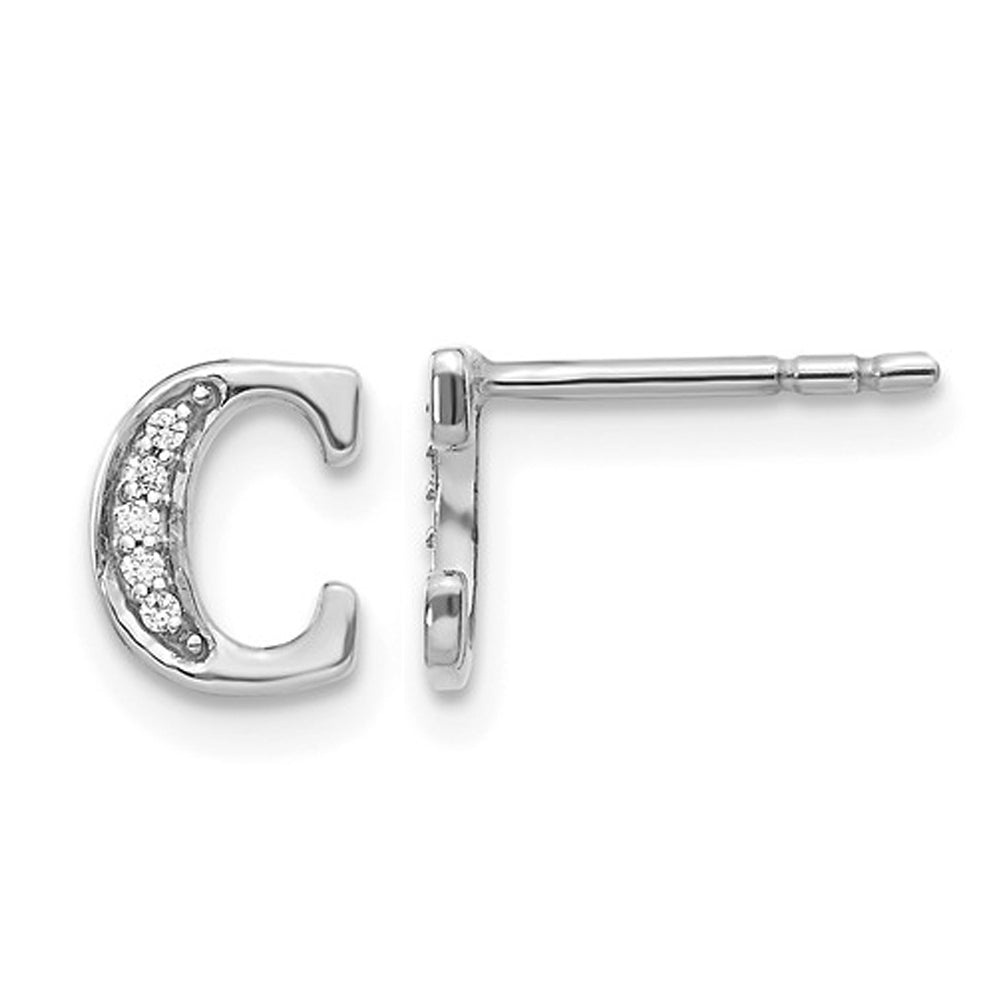 Accent Diamond Letter - C - Charm Earrings in 14K White Gold Image 1