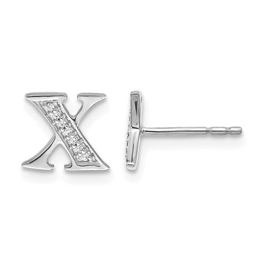 Accent Diamond Serif Letter - X - Charm Earrings in 14K White Gold Image 1