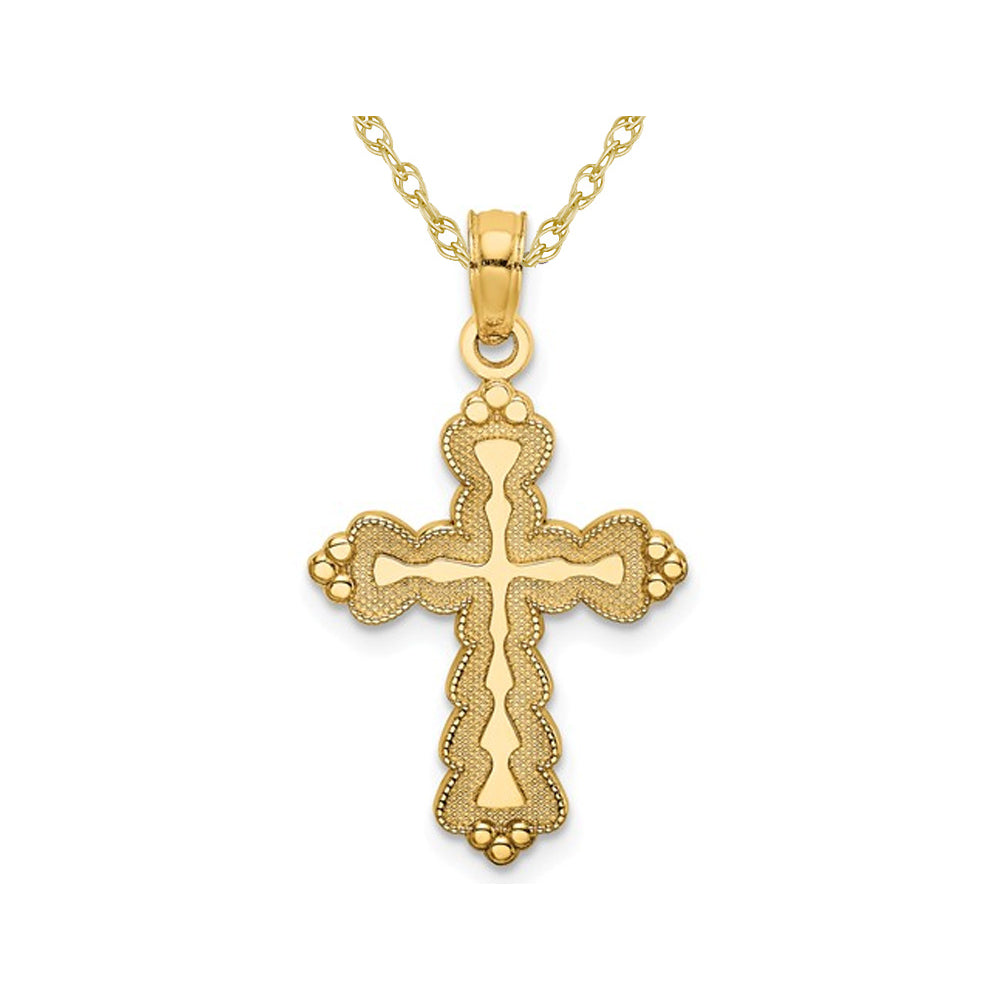 14K Yellow Gold Scalloped Cross Charm Pendant Necklace with Chain Image 1