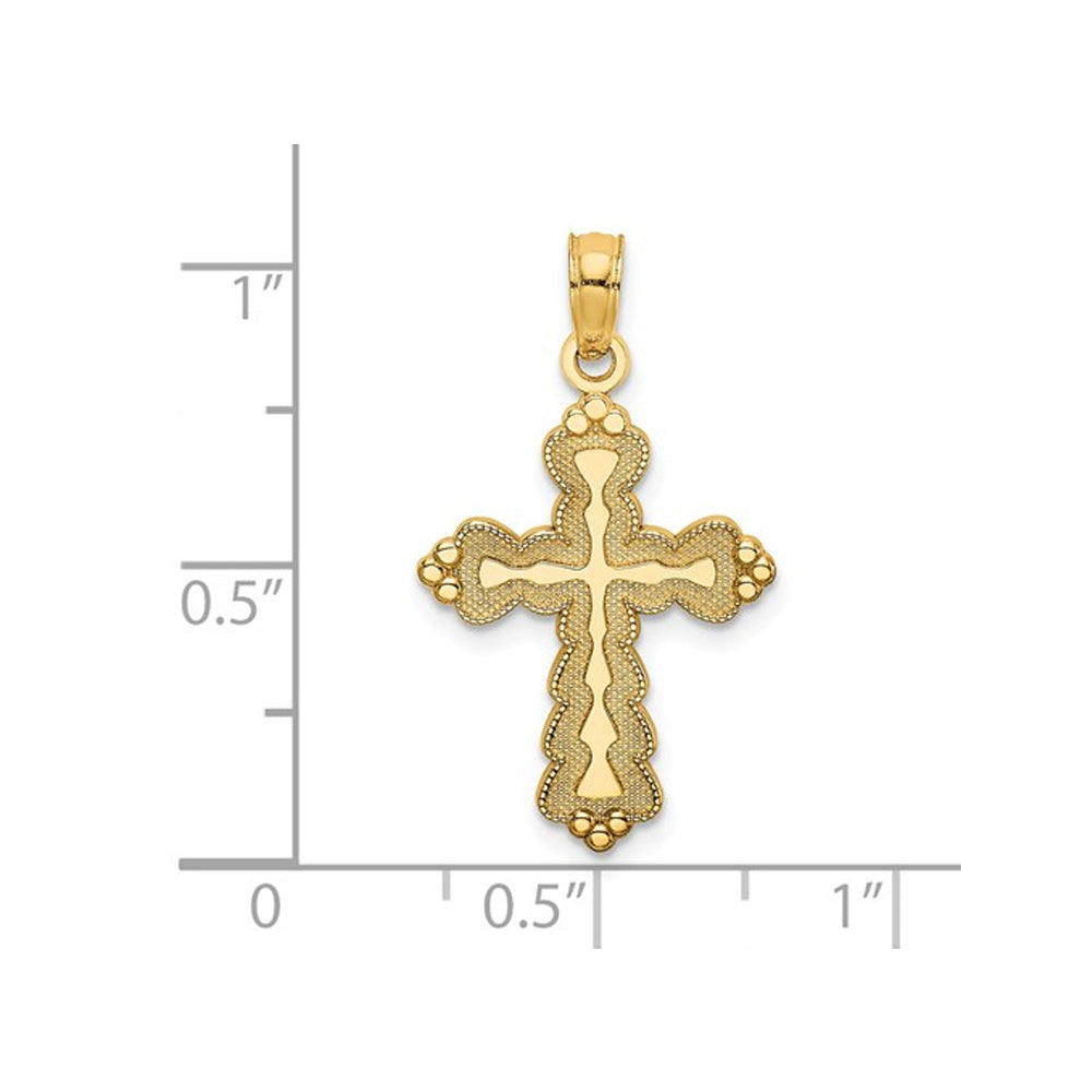 14K Yellow Gold Scalloped Cross Charm Pendant Necklace with Chain Image 2