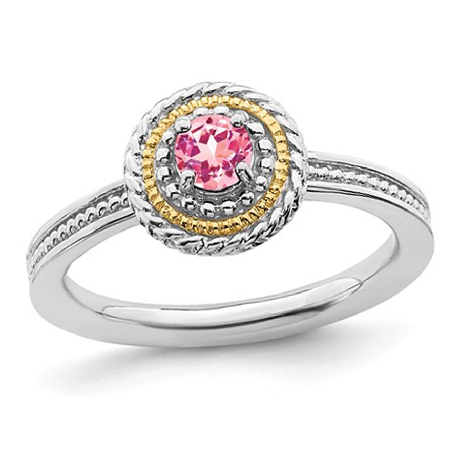 1/4 Carat (ctw) Pink Tourmaline Ring in Sterling Silver with 14K Accents Image 1